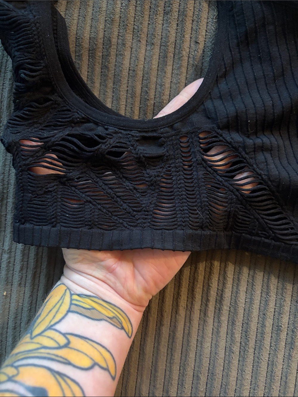 Express Black Ribbed Bralette with Ripped Detailing - Picture 4 of 4